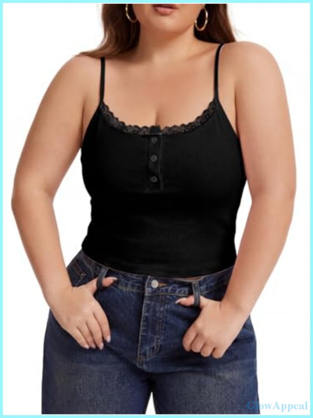 Women's Ribbed Tank Top Plus Size Adjustable Straps Button Camisole